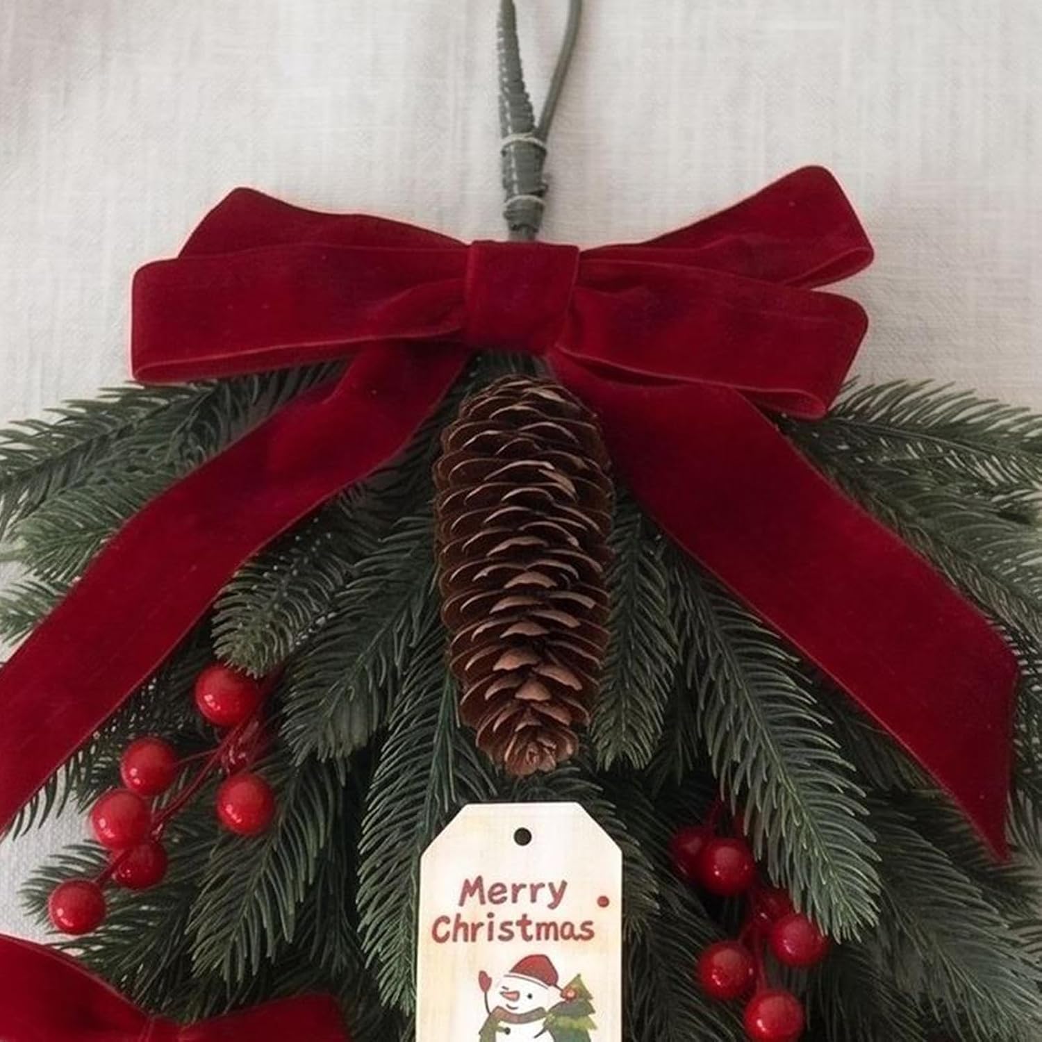 Christmas Door Swag - Bow Red Berry Lights Reusable Outdoor Holiday Décor