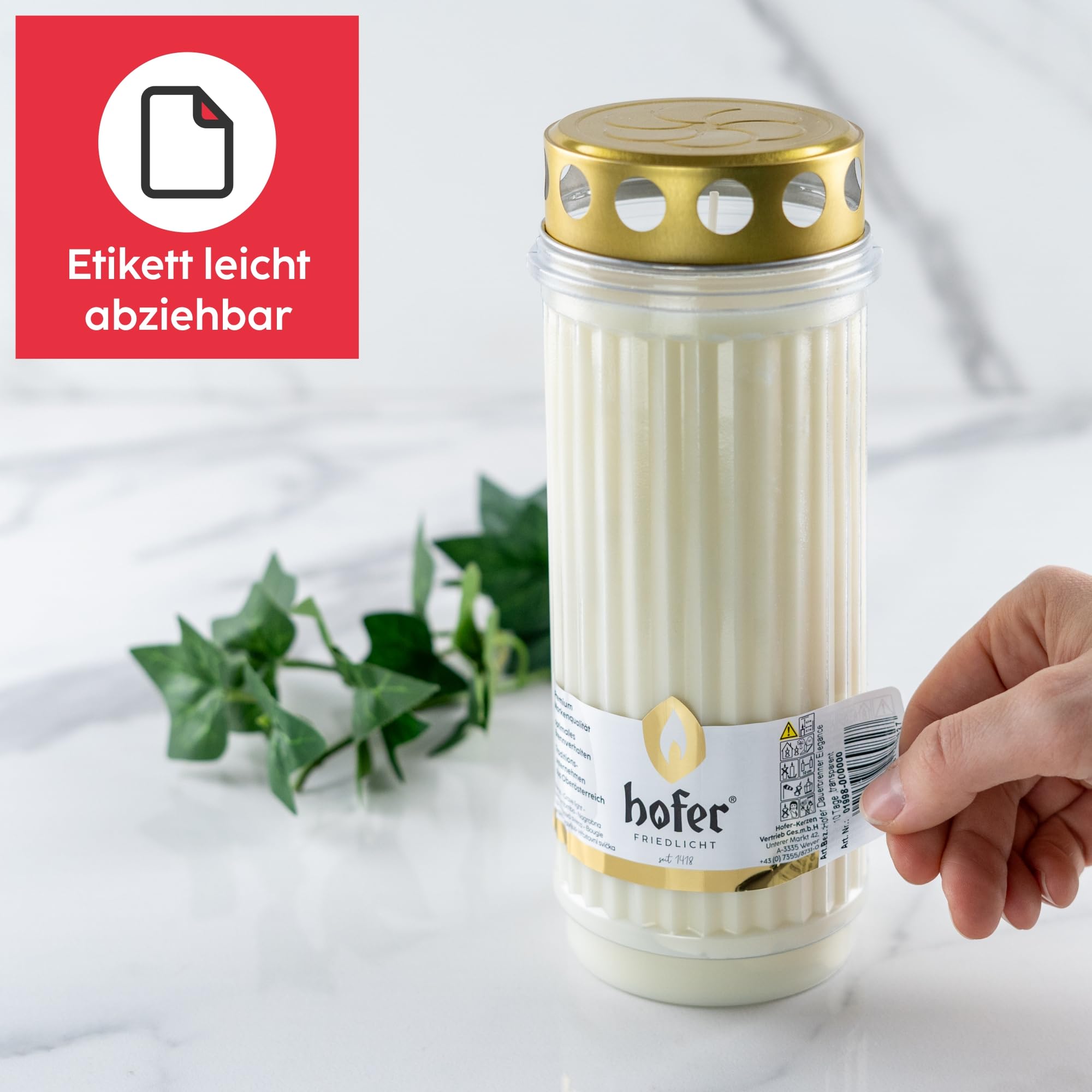 HOFER Grabkerzen, Grablicht, Brenndauer ca. 10 Tage, weiß, ELEGANCE, 6 Stk. | Regenfeste Trauerkerzen, Große Friedhofskerze, für Grabdeko & Grabschmuck
