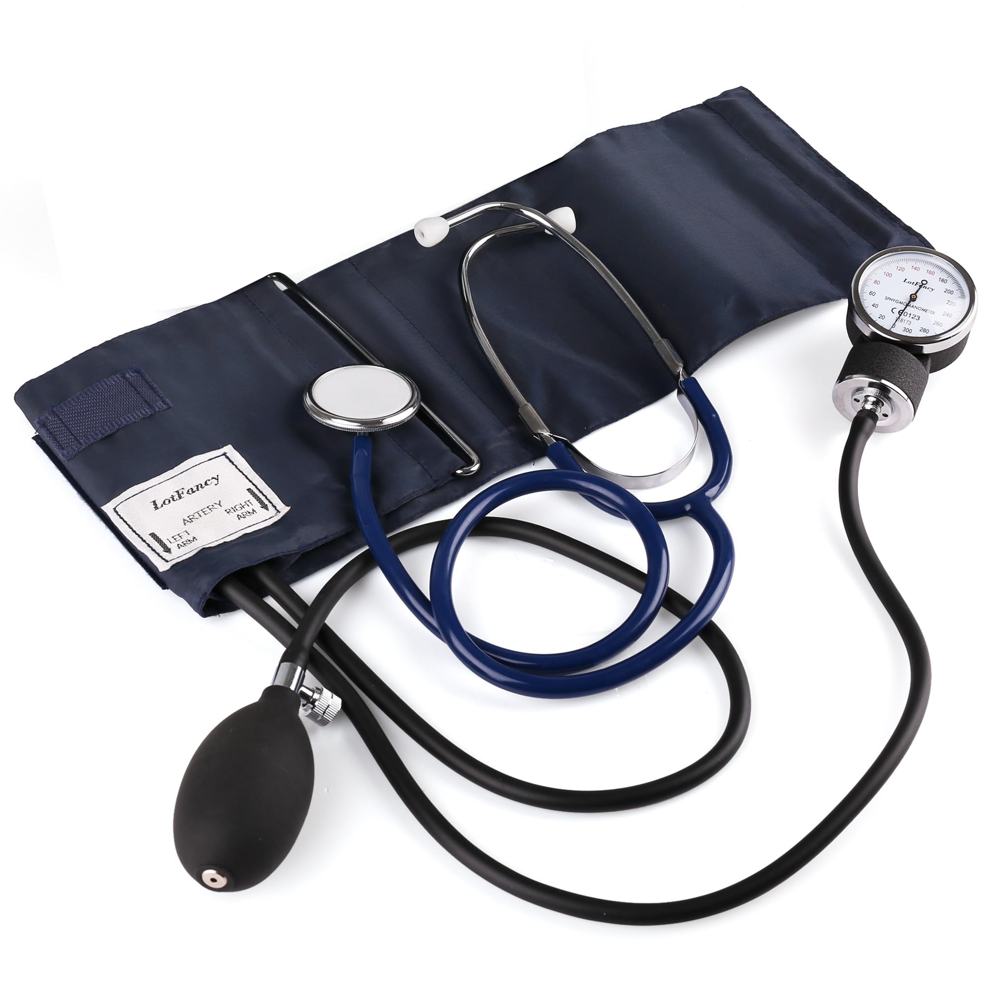 LotFancy Tensiómetro de Brazo Manual con Estetoscopio Esfigmomanómetro Aneroide Profesional con Estuche de Cremallera Un Buen Ayudante para Monitor la Presión Arterial Tamaño Adulto (25.4-40cm)