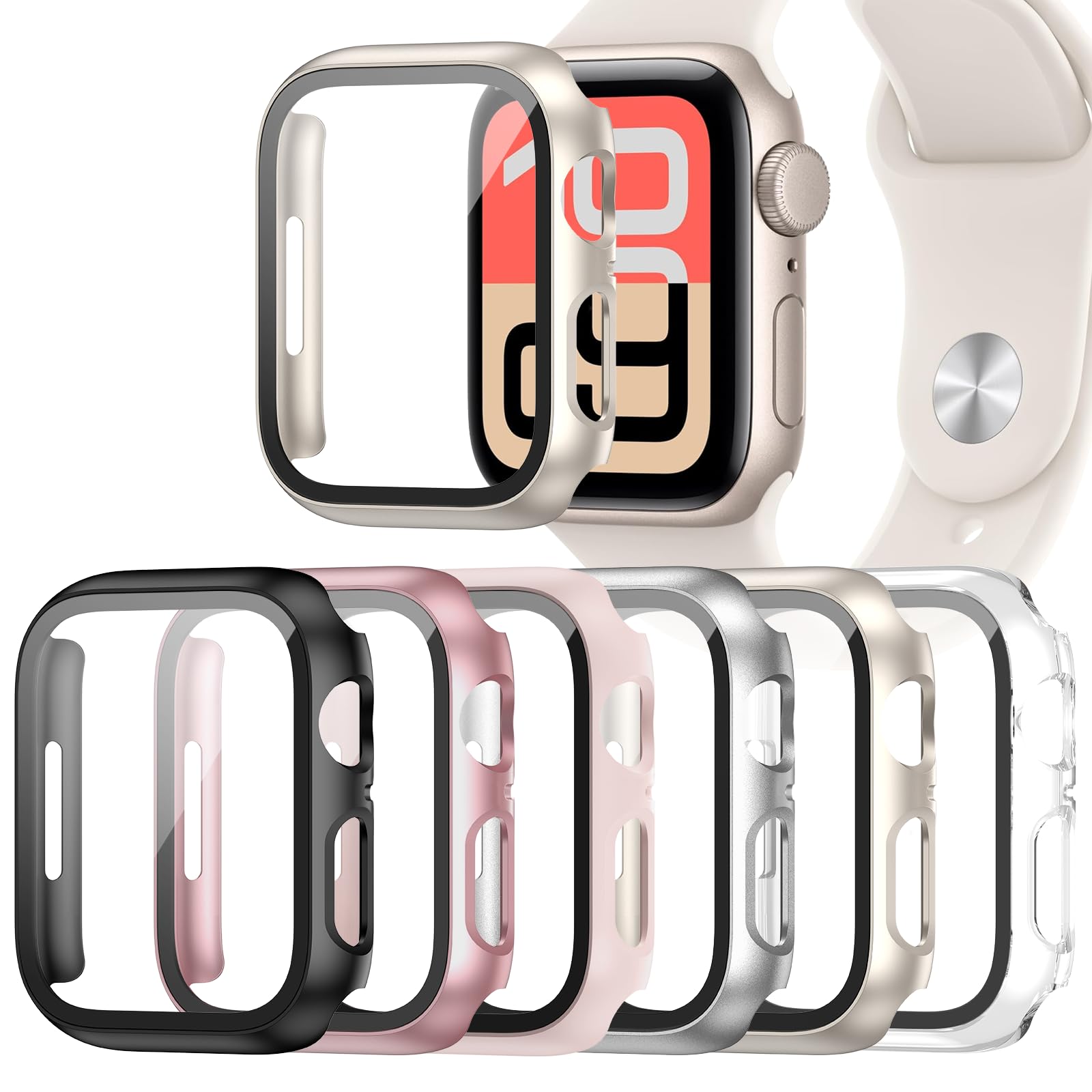 Schutzhülle für Apple Watch 40 mm SE 6/5/4 mit Displayschutzfolie, 6 Stück