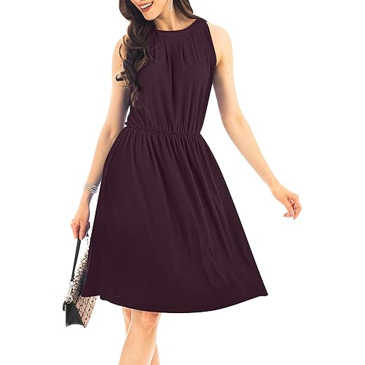 KOH KOH Womens Sleeveless Halter Neck Flowy Work Knee Length Day Sexy Mini Dress