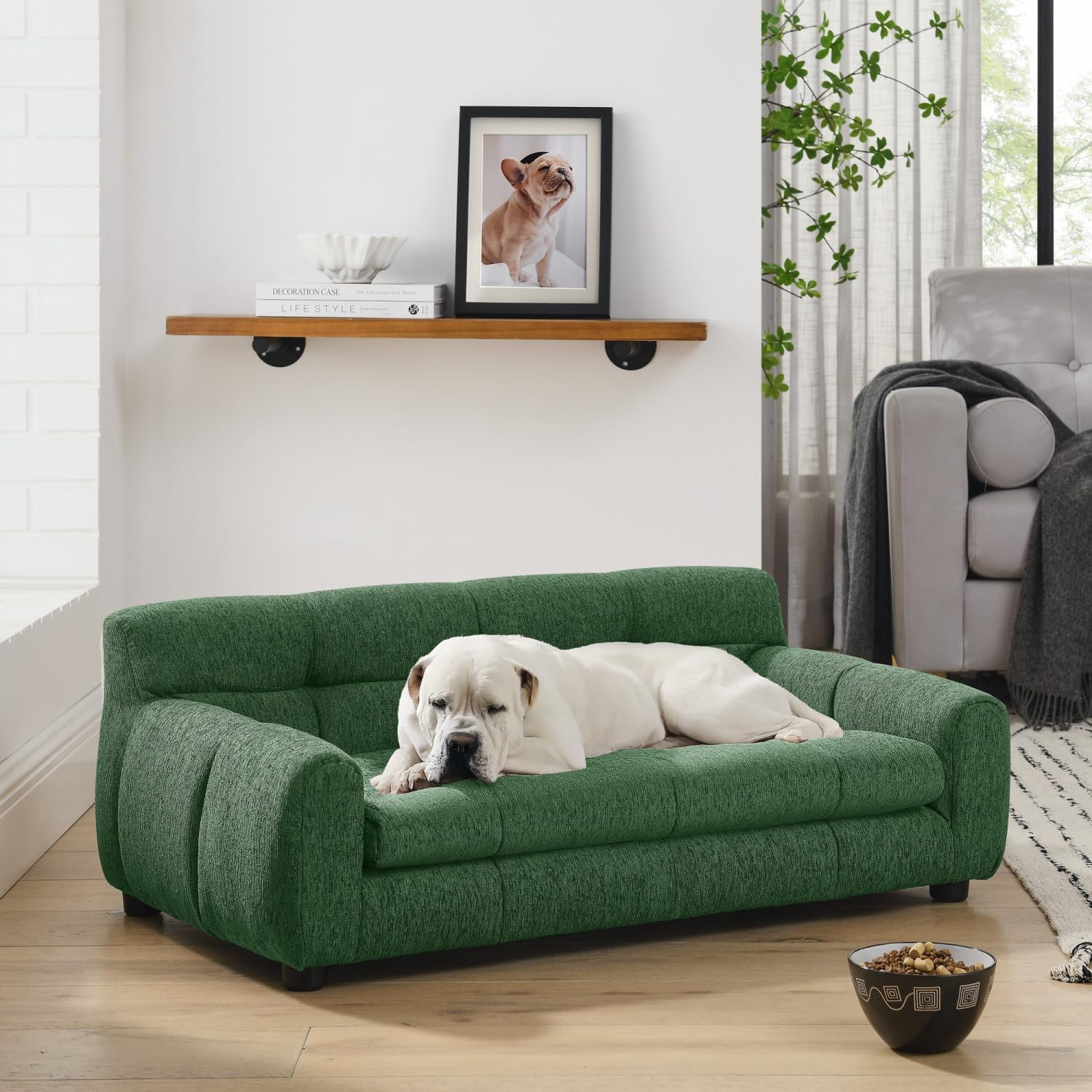 Soft Comfortable Pet Sofa with Backrest Armrests for Modern Rectangular Pet Sofas Small Medium Dogs Green