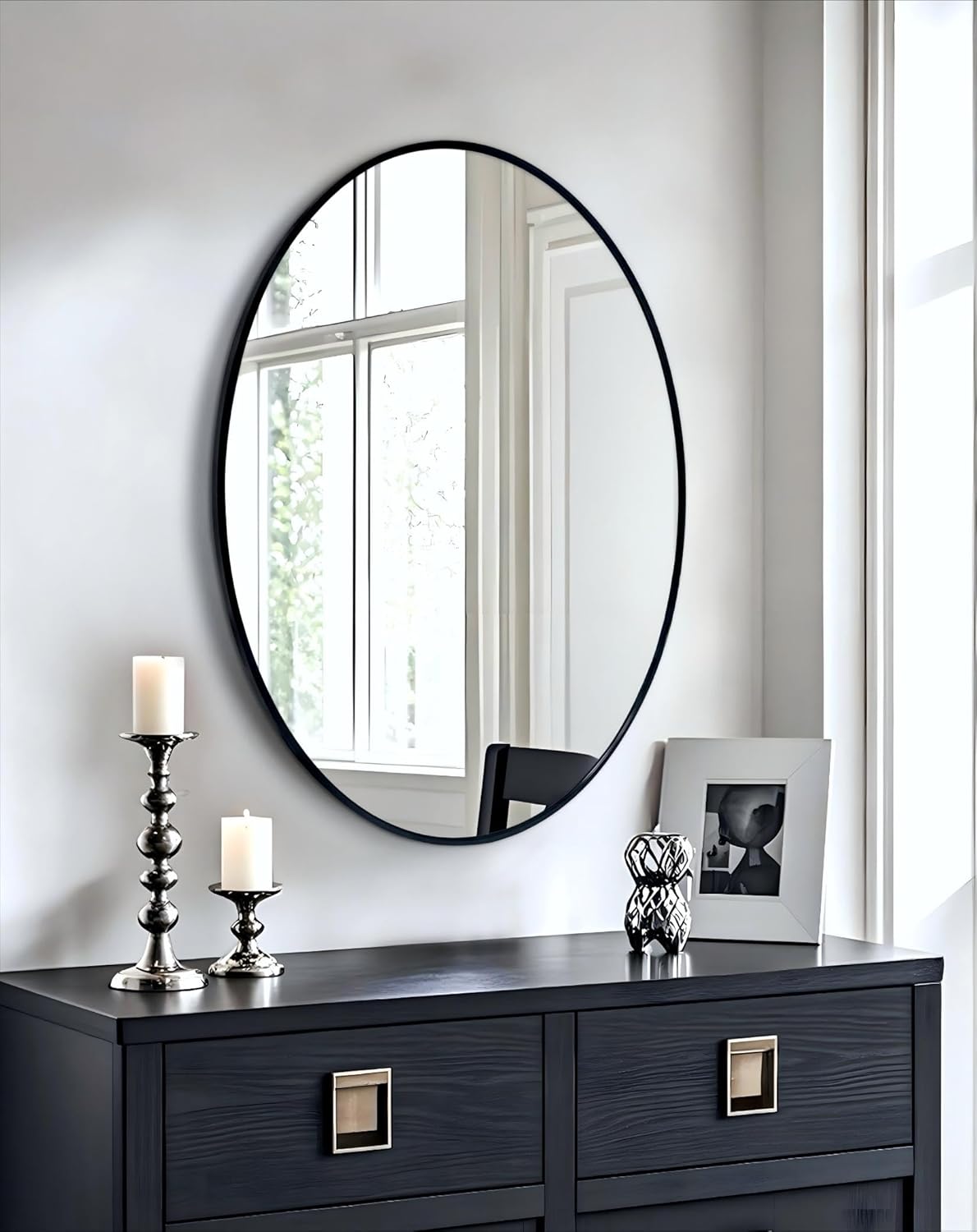 Oval Mirror Black Frame: Bathroom Vanity Wall Mounted Mirrors 35.4x27.6 inch