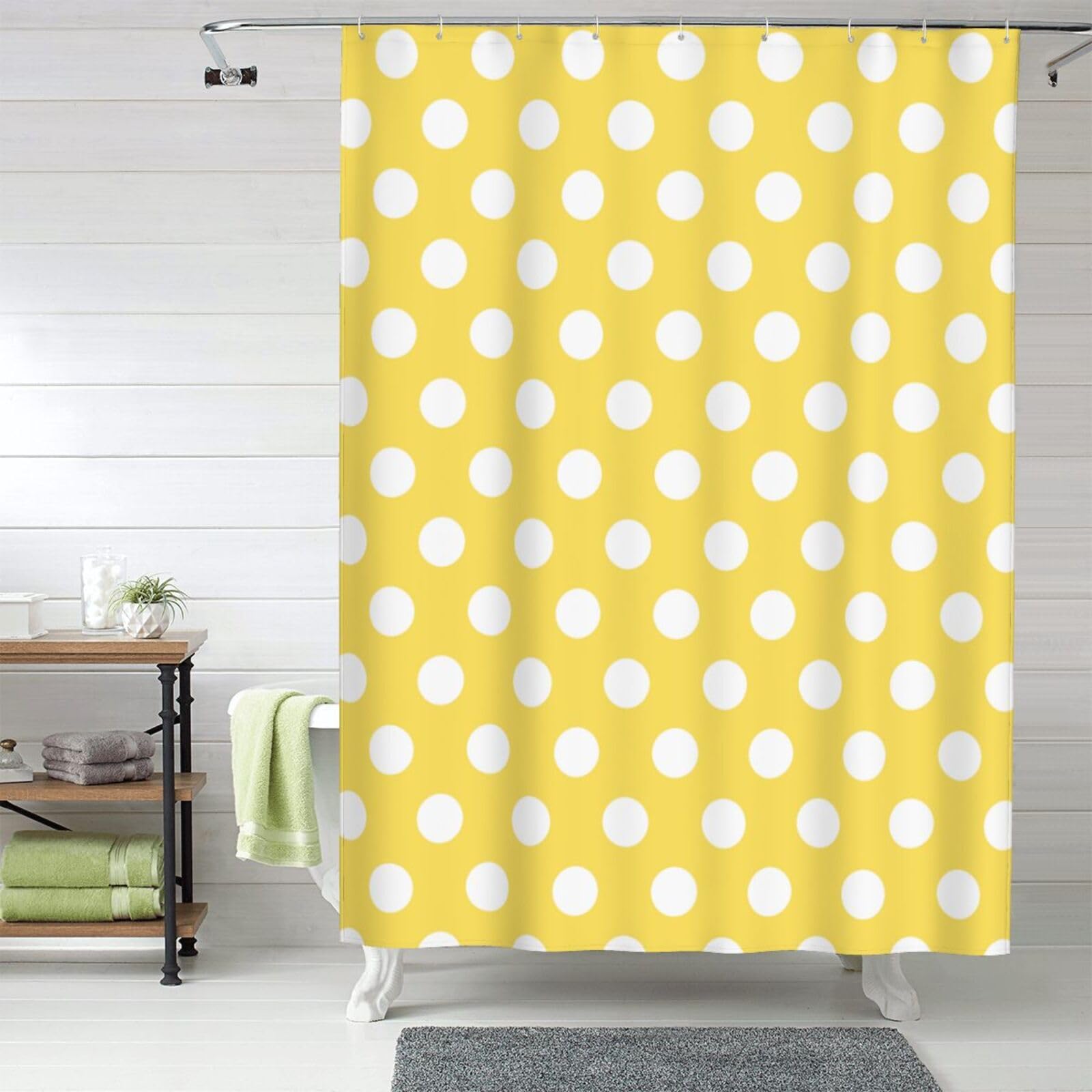 Rideau de douche imperméable et lavable en machine à pois jaune clair – 152,4 x 183 cm d'épaisseur – Décoration de salle de bain mignonne