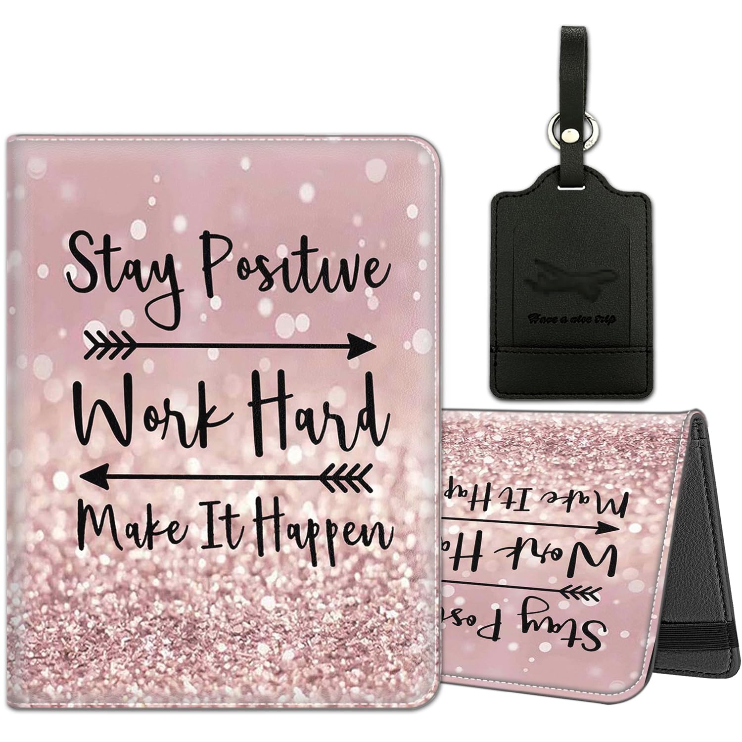 Passport Holder for Travel with Luggage Tag, PU Leather Passport Wallet with RFID Blocking for Women Men, Multi Card Slot Passport Cover Case, Stay