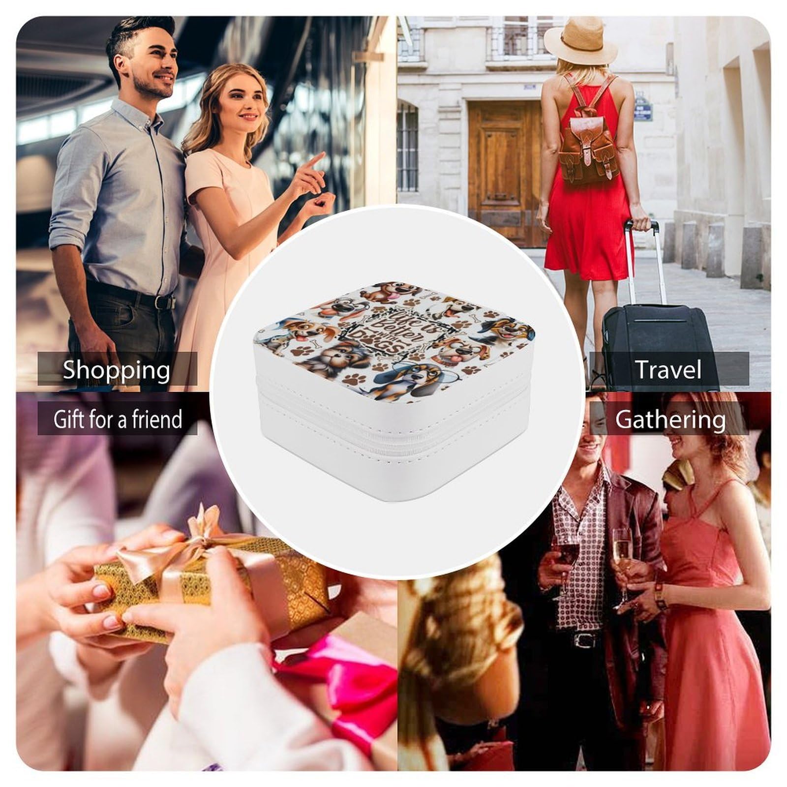Dog Companion, Life Is Better Small Travel Jewelry Box Organizer z zamkiem błyskawicznym dla kobiet, skórzany przenośny futerał na biżuterię na pierścionek kolczyki naszyjniki bransoletka