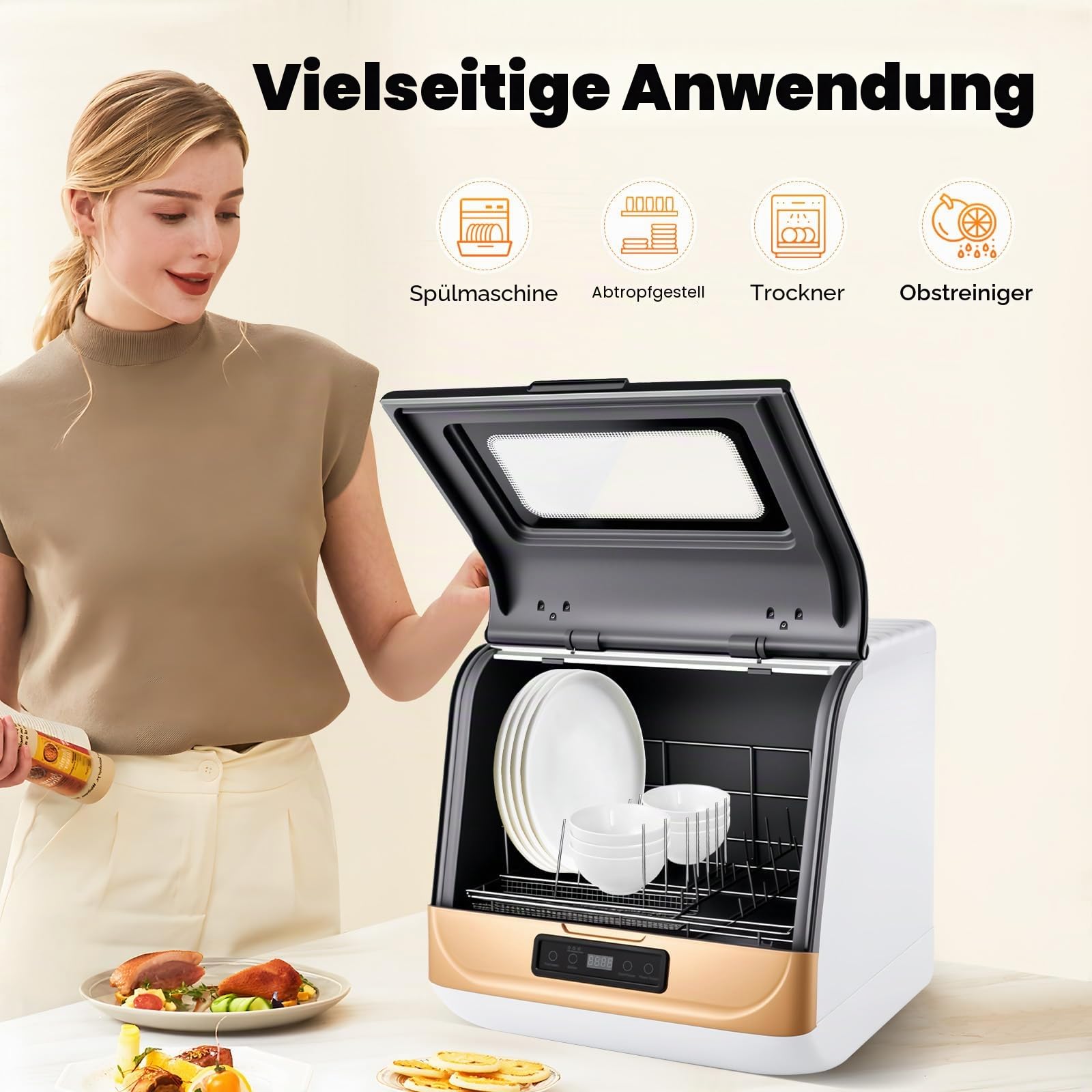 Spülmaschine 45 cm Freistehend, Geschirrspüler aus Edelstahl, Einbauspülmaschine, 12-20 Geschirrteile, Mehrere Reinigungsmodi, IPX1, Luftgekühlte Trocknung, für Häuser, Wohnungen, Wohnheime