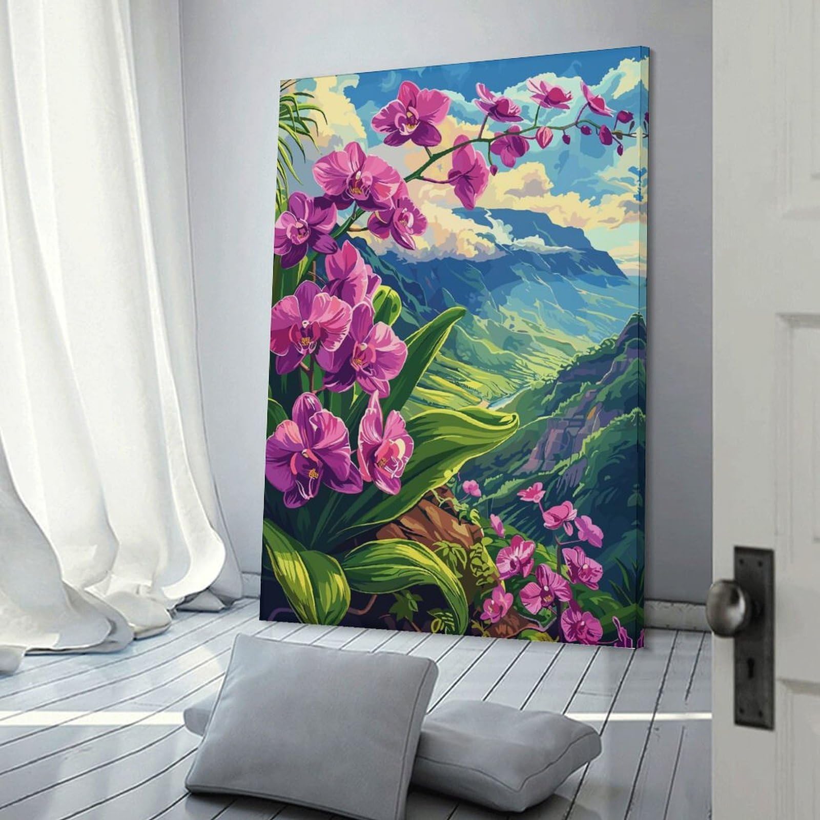 Junmoney Orchid Mountain View Home Decor Wall Art 12x18inch(30x45cm), for Restful Interiors, Bedrooms Or Small Rooms, Decorative Wall Art for Cosy Rooms
