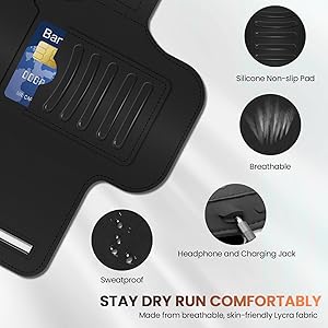 PORTHOLIC 2025 Running Armband Water Resistant Sports Phone Holder Case with Extension Strap,Card Slot Up to 6.9" Phone for iPhone 17/16/15/14/13 Plus Air Pro Max XR/XS, Galaxy S25/24/S10