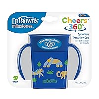 Vista 2 de Dr. Brown's Milestones™ Cheers360™ Tazas de entrenamiento con asas para bebés y niños pequeños, sin BPA, decoración de animales azul, 7 onzas, a