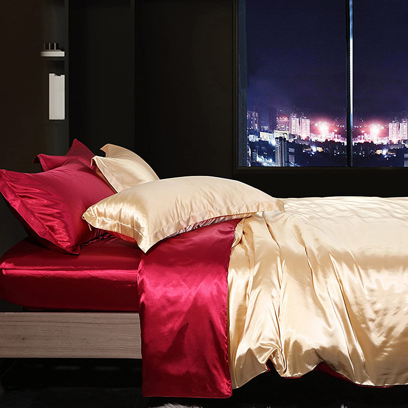 Couette 220x240cm en microfibre douce avec fermeture éclair et sa parure unie aspect satin
