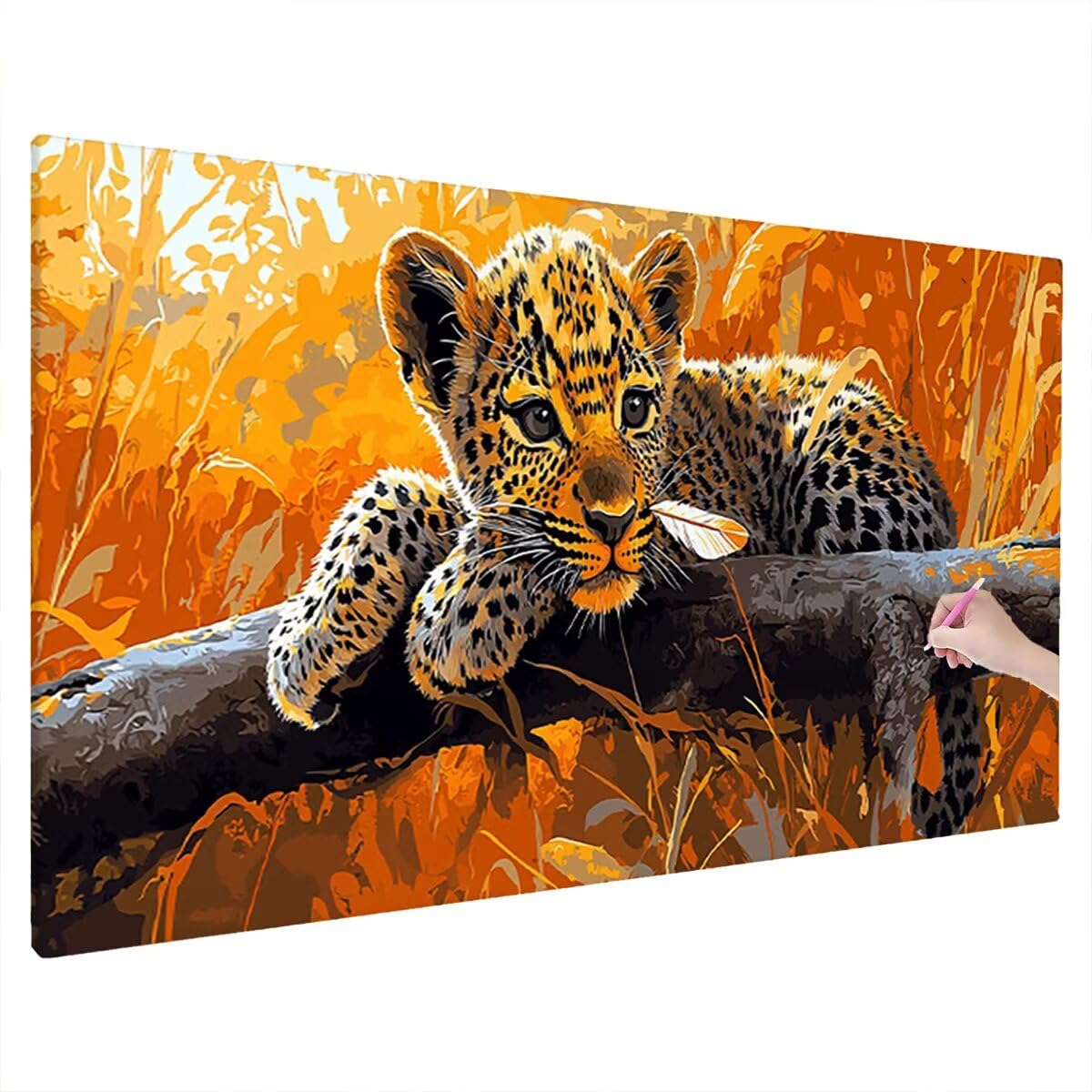Diamentowe malowanie lampart, 5D jesienne kryształowe diamenty, malowanie diamentowe duży rozmiar 150 x 60 cm, DIY diamentowe malowanie na Boże Narodzenie dekoracja ścienna, pomysły na prezent dla
