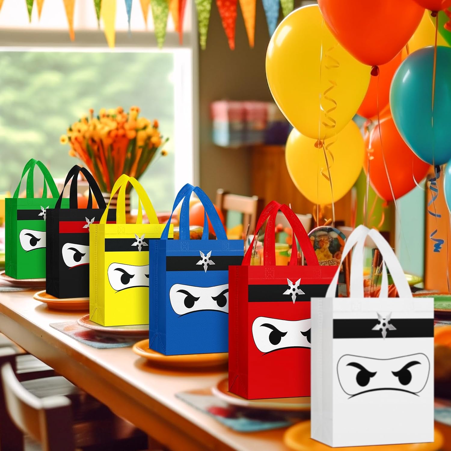 Locmeo 24 Pcs Ninja Party Favors Bag Reusable Non Woven Color Ninja Gifts Bags with Handles Ninja Themed Goodie Treat Candy Bags for Birthday Party Supplies - Image 5