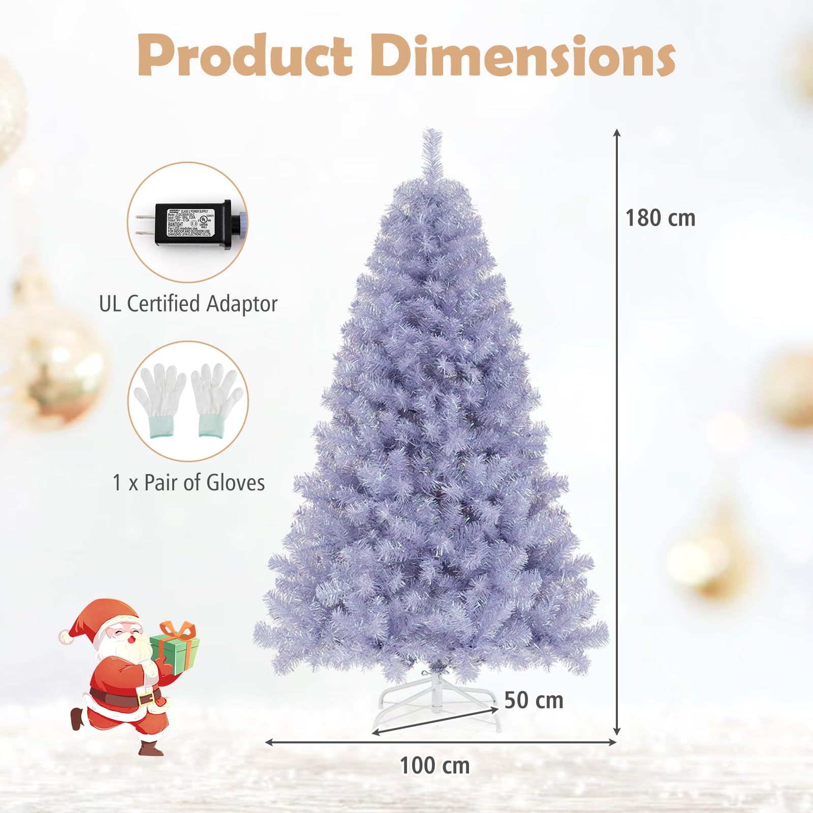 GYMAX Sapin de Noël Artificiel 180cm Violet Lumineux LED avec 250 Lumières Blanc Chaud, 8 Modes d'Éclairage, 688 Branches à à Sequins, Décoration de Fête pour Domicile, Bureau