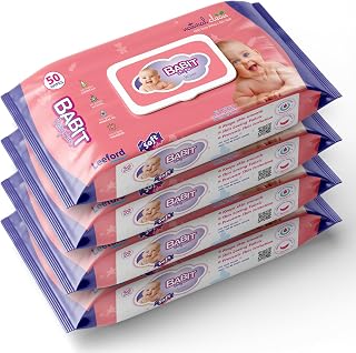 Babit Baby Wipes (50 Wipes each pack) Pack of 4 | Gentle Cleansing for Newborn & Kids | Hydrates, Soothes & Prevents Rashe... Price In India