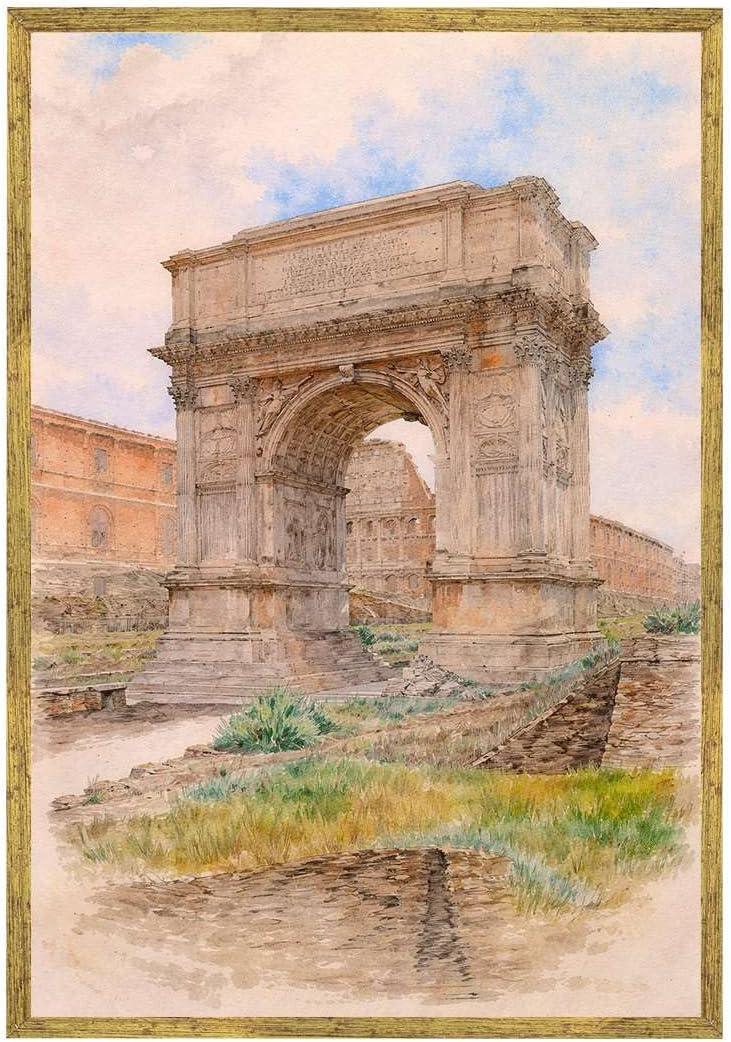 Vintage Framed Ancient Roman Arch Wall Art Canvas Print Oil Paintings Reproduction World Classics Retro Elegant Poster Painting Wall Decor for Living Room (12L x16W,Gold Framed)