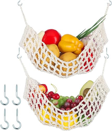 Hamaca grande de macramé para frutas debajo del gabinete, hamaca de plátano para colgar en la encimera, ahorra espacio en el mostrador para cocina,