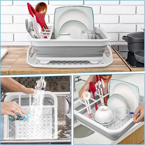 Miniatura 5 de Escurridor de platos plegable portátil para encimera de cocina con escurridor, cesta organizadora de fregadero de cocina, accesorios de caravana,