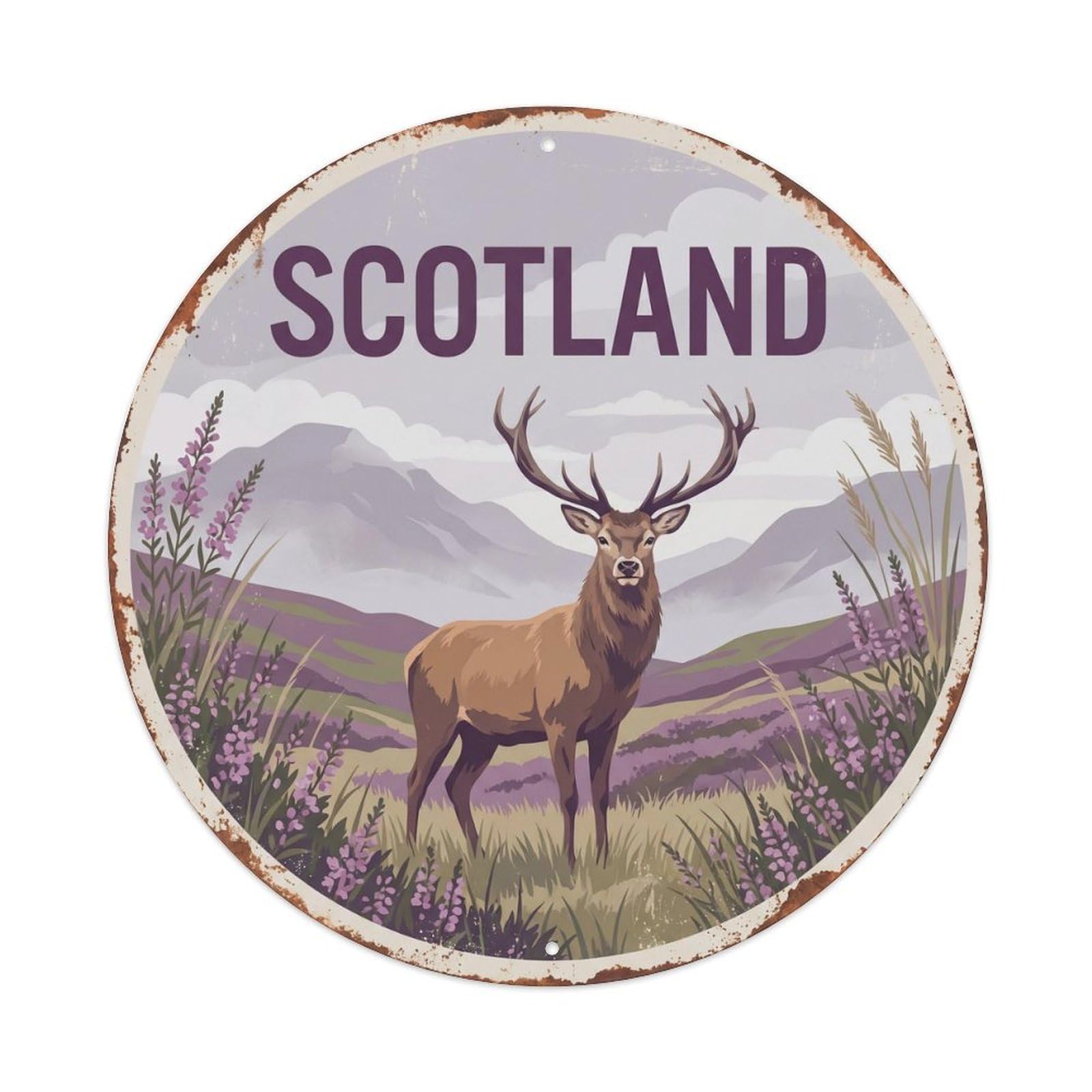 Scotland Red Deer Highland Heather Metal Tin Sign