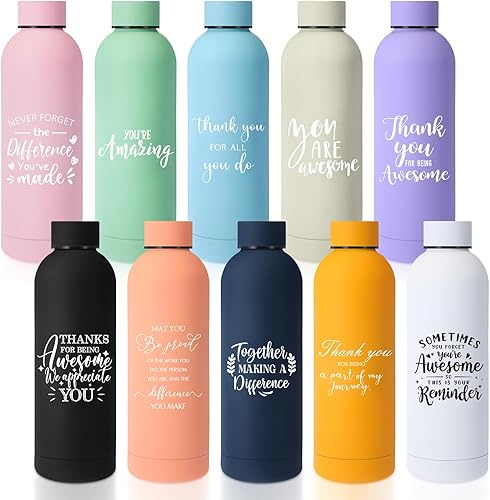 Miniatura 9 de Bokon 10 piezas Regalos de agradecimiento para empleados Botella de agua de agradecimiento a granel 17 oz Acero inoxidable escarchado Botella