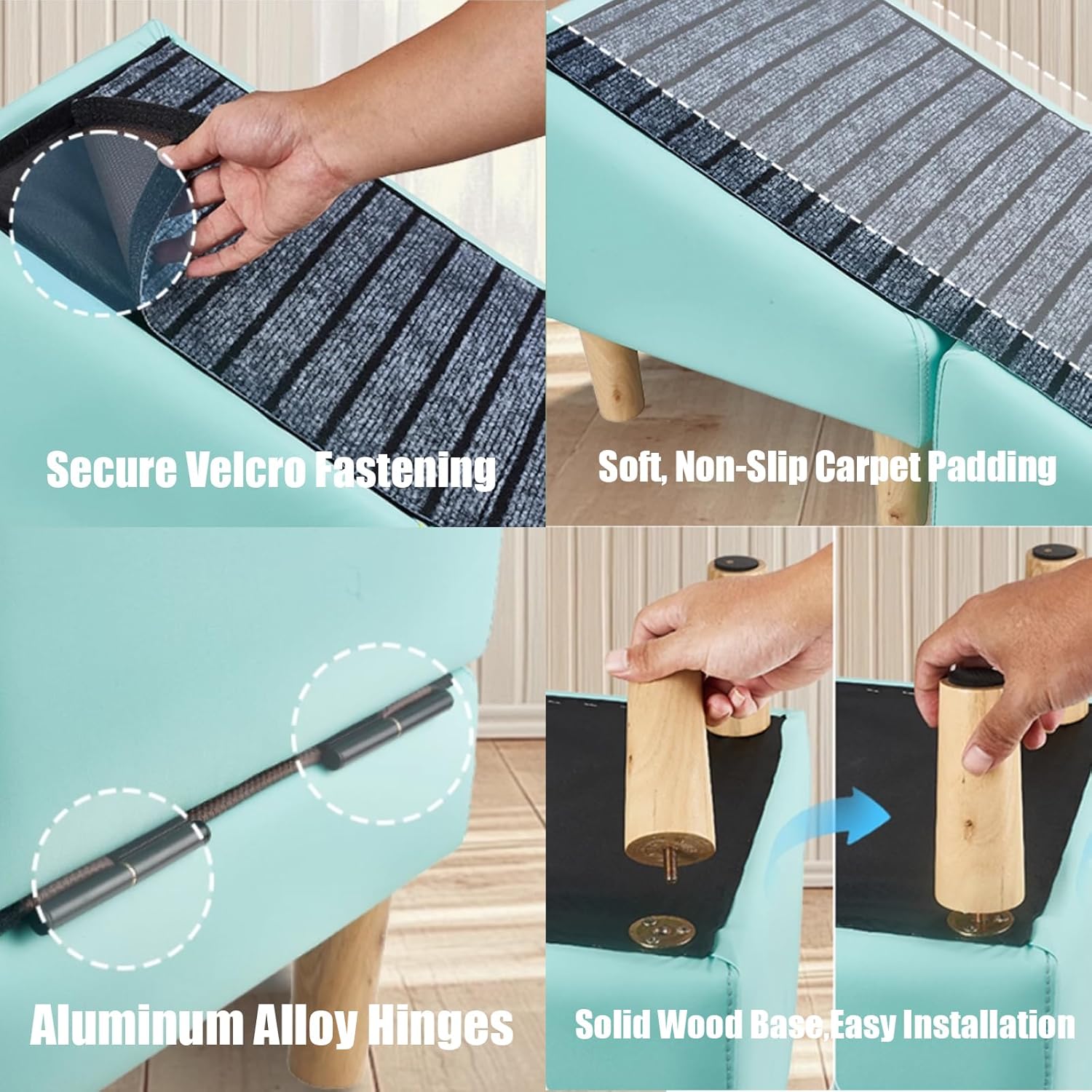 Upgraded Cat Scratcher Split Ottoman Dog Ramp, 2-in-1 Convertible Wooden Home Step Stool Dog Ramp Stairs for Small Dogs and Cats,Includes A Non-Slip Mat,Portable Pet Ladder for Bed and Couch (Brown)