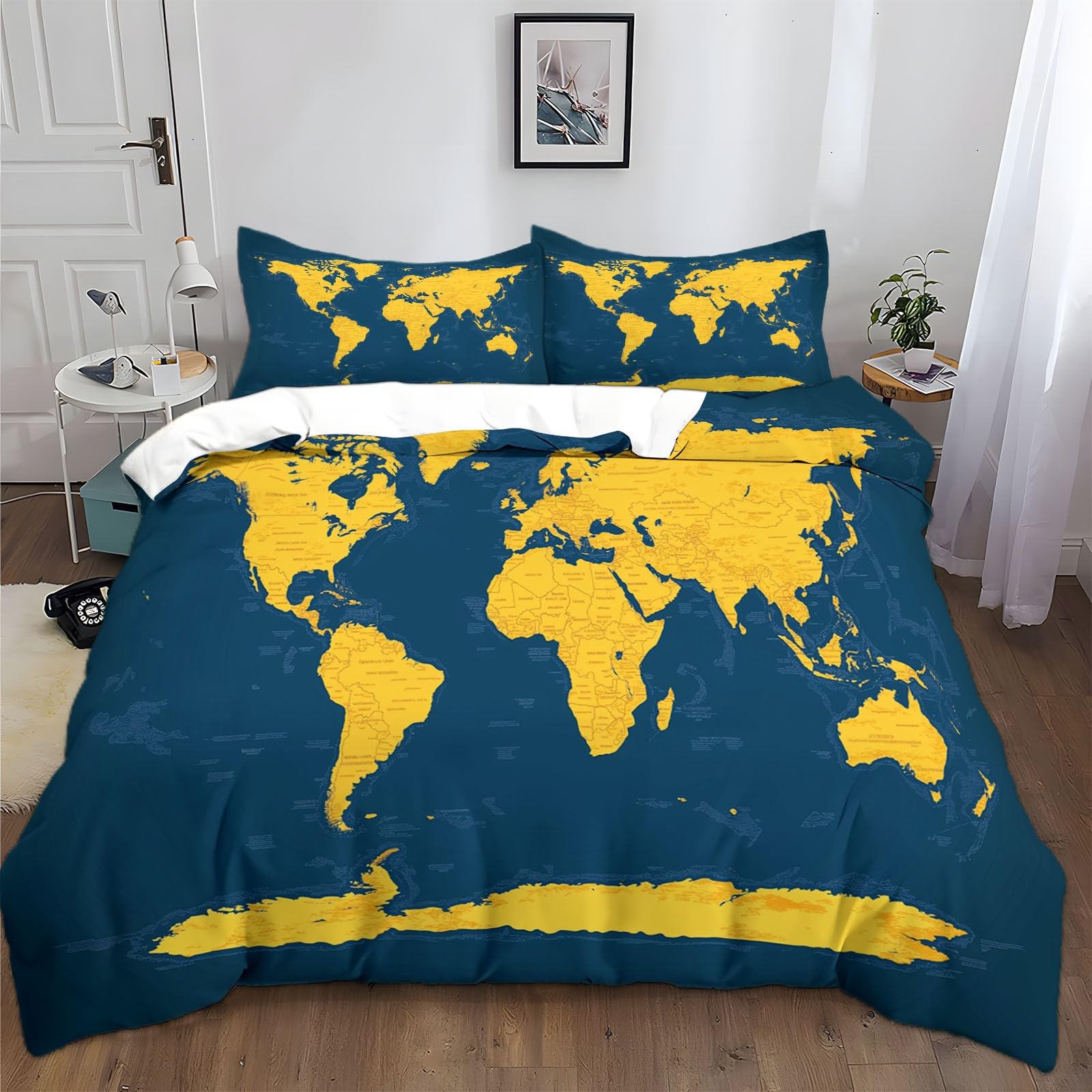 Parure de lit 1 personne fermeture éclair microfibre planisphère