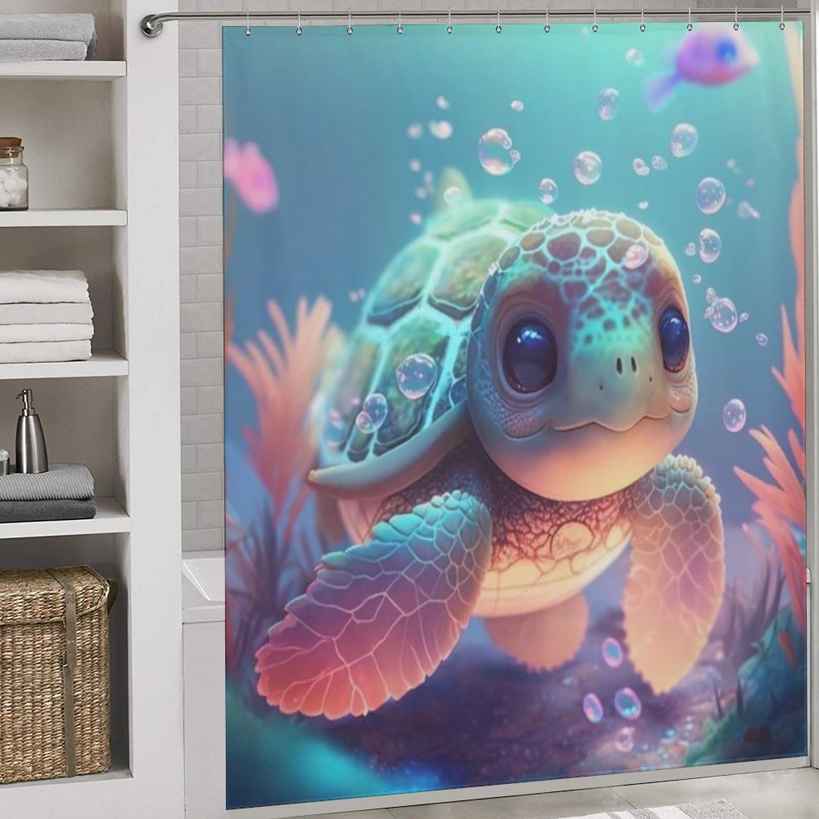 Rideau de douche tortue lavable en machine pour salle de bain familiale