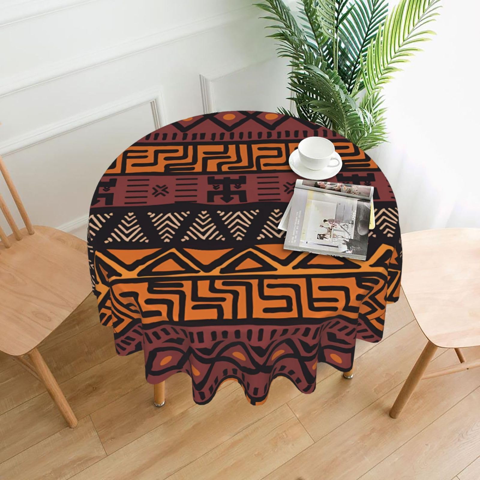 WHJSSF African Mud Cloth Tribal Prints Round Decorative Tablecloth 60in - Elevate Your Dining Experience with a Stylish & Protective Table Throw