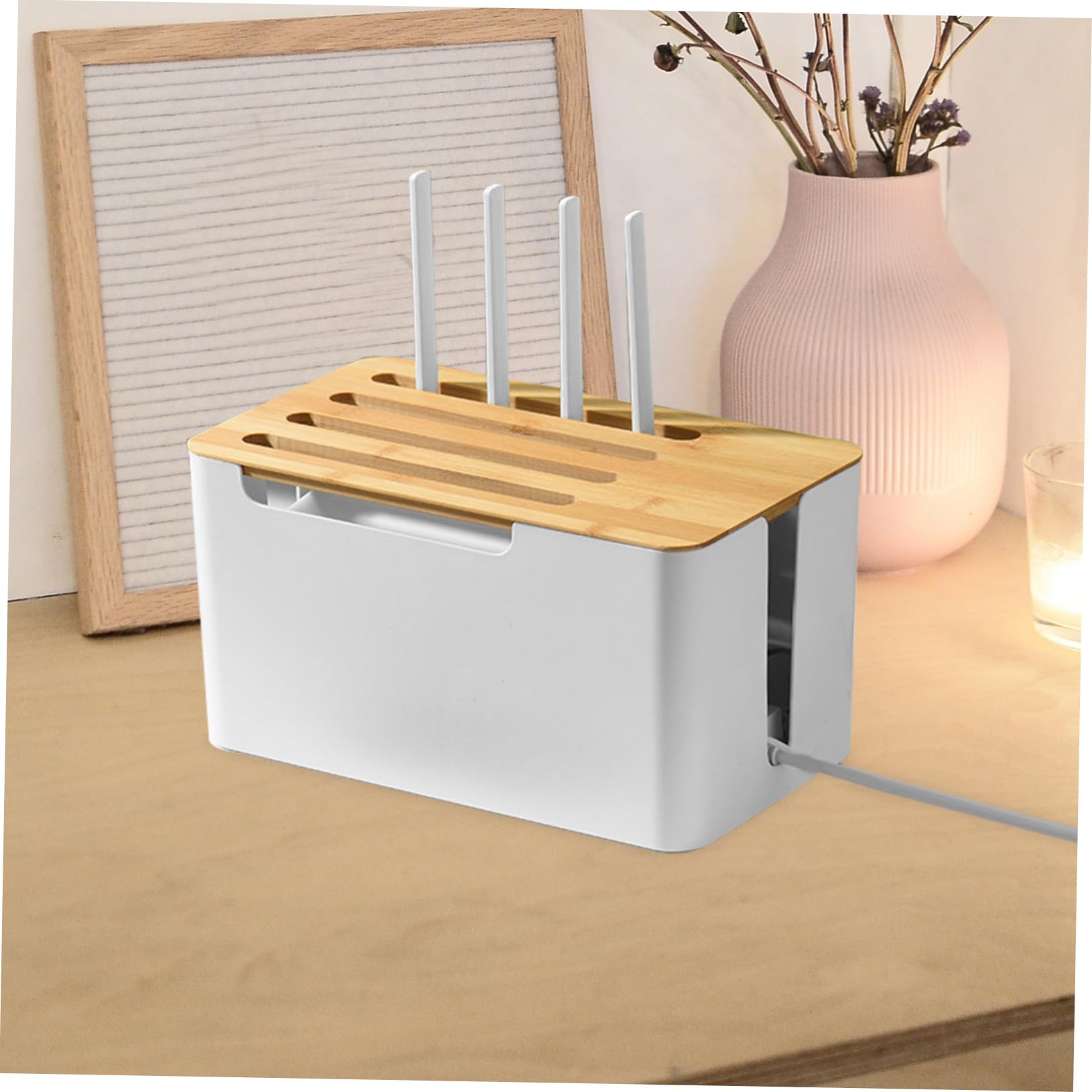 jojofuny Caja De Gestión De Cables De Alimentación Organizador De Cables Eléctricos para Ocultar Enchufes con Tapa De Bambú para Escritorio y Espacios Interiores
