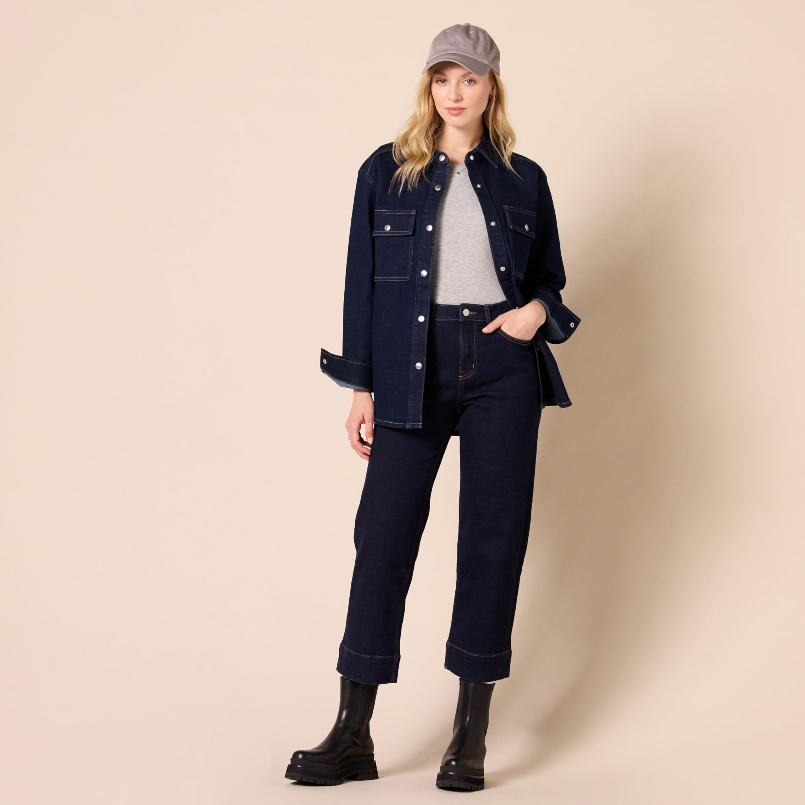 Amazon Essentials Camicia Pesante in Denim con Vestibilità Oversize Donna