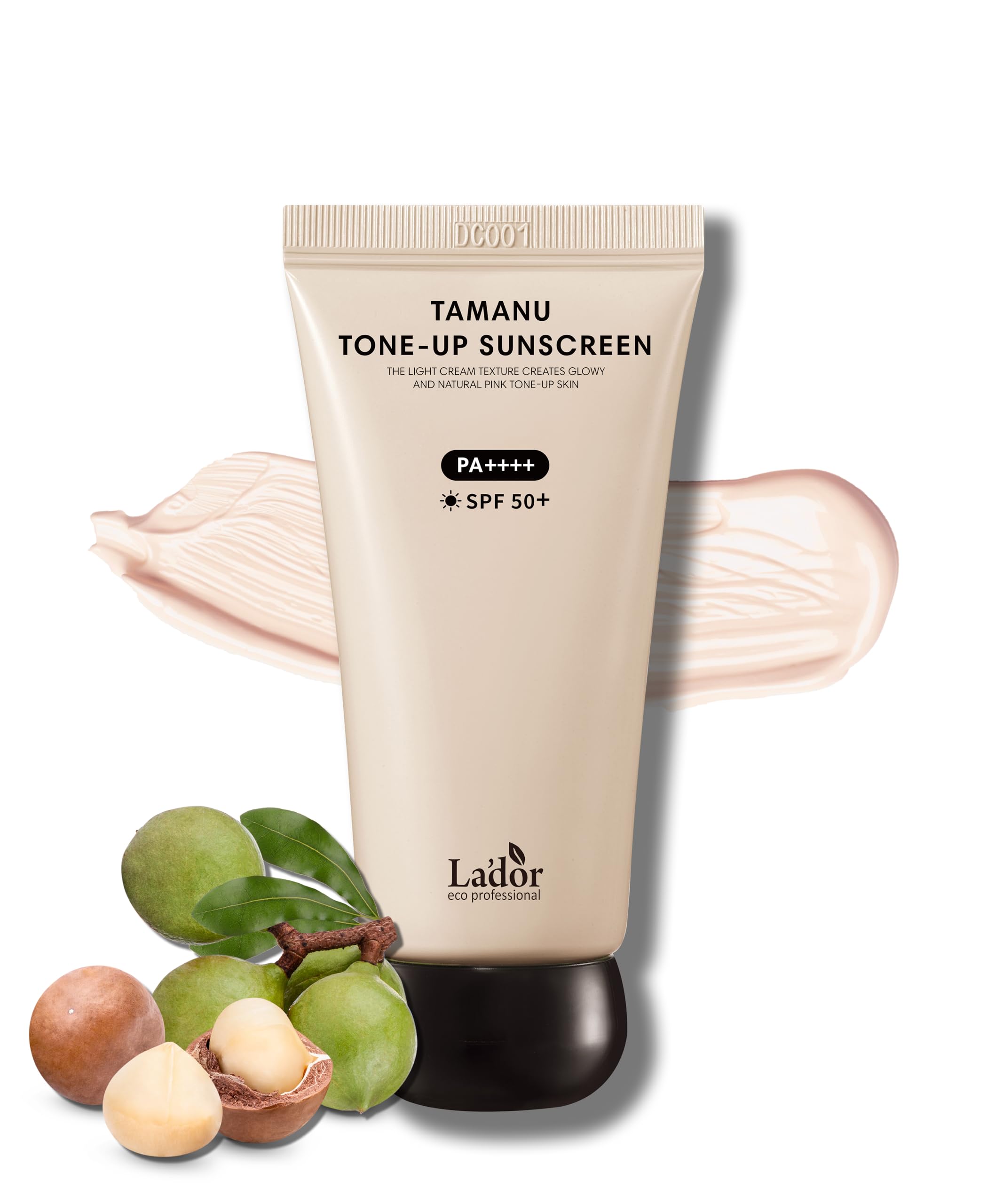 LADOR Tamanu Daily Sheer Glow Tinted Tone-up Face Sunscreen Moisturizer UV Protector Hydrating Non-greasy Makeup Primer SPF 50+ PA++++ Sun Protection