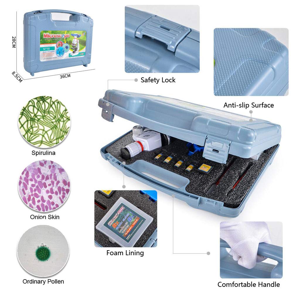 Microscopio Bambino, 100 x 400 x 1200 x Ingrandimento Scientifico Bambino Supporto Del Telefono Scatola di Plastica Microscopio Set per Bambini Studenti per l'Educazione Precoce
