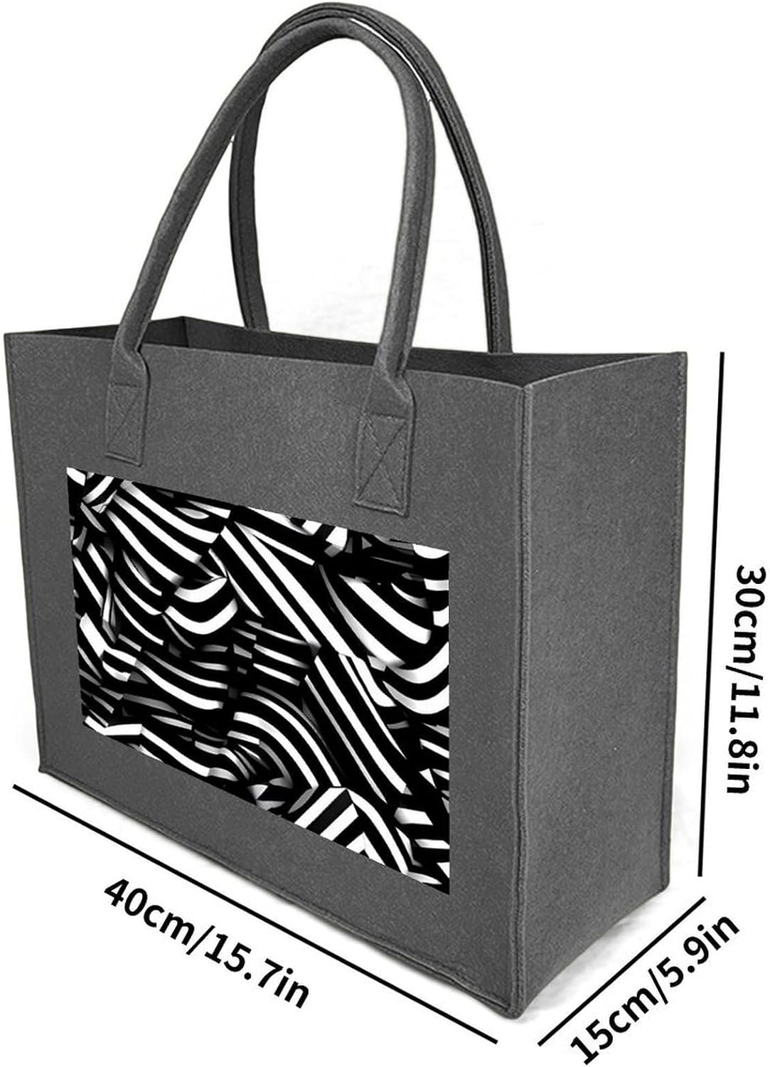 Black And White Lines Tote Bag for Unisex, Large Felt Shopping Bag with Handles, Handbag, Reusable Gift Bag