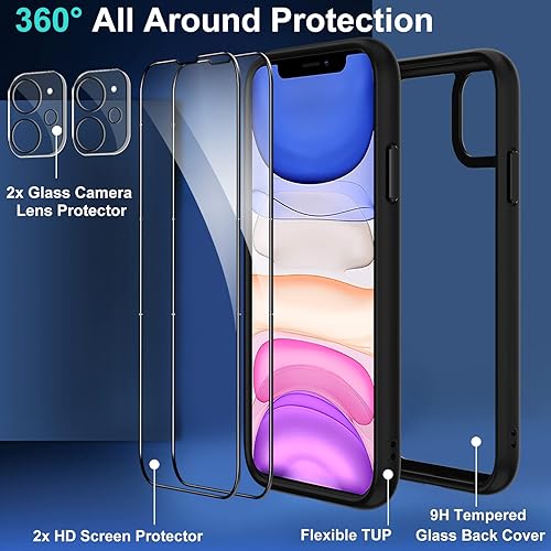 Miniatura 4 de RubCase Funda transparente para iPhone 11, con 2 protectores de pantalla + 2 protectores de lente de cámara de vidrio templado, no se pone