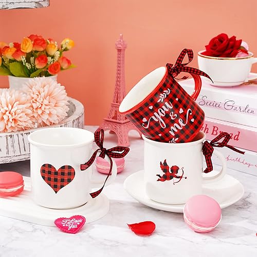 Miniatura 6 de Whaline 6 mini tazas de café para el día de San Valentín con cinta color rojo y negro a cuadros camión cupido mini taza bandeja escalonada de San