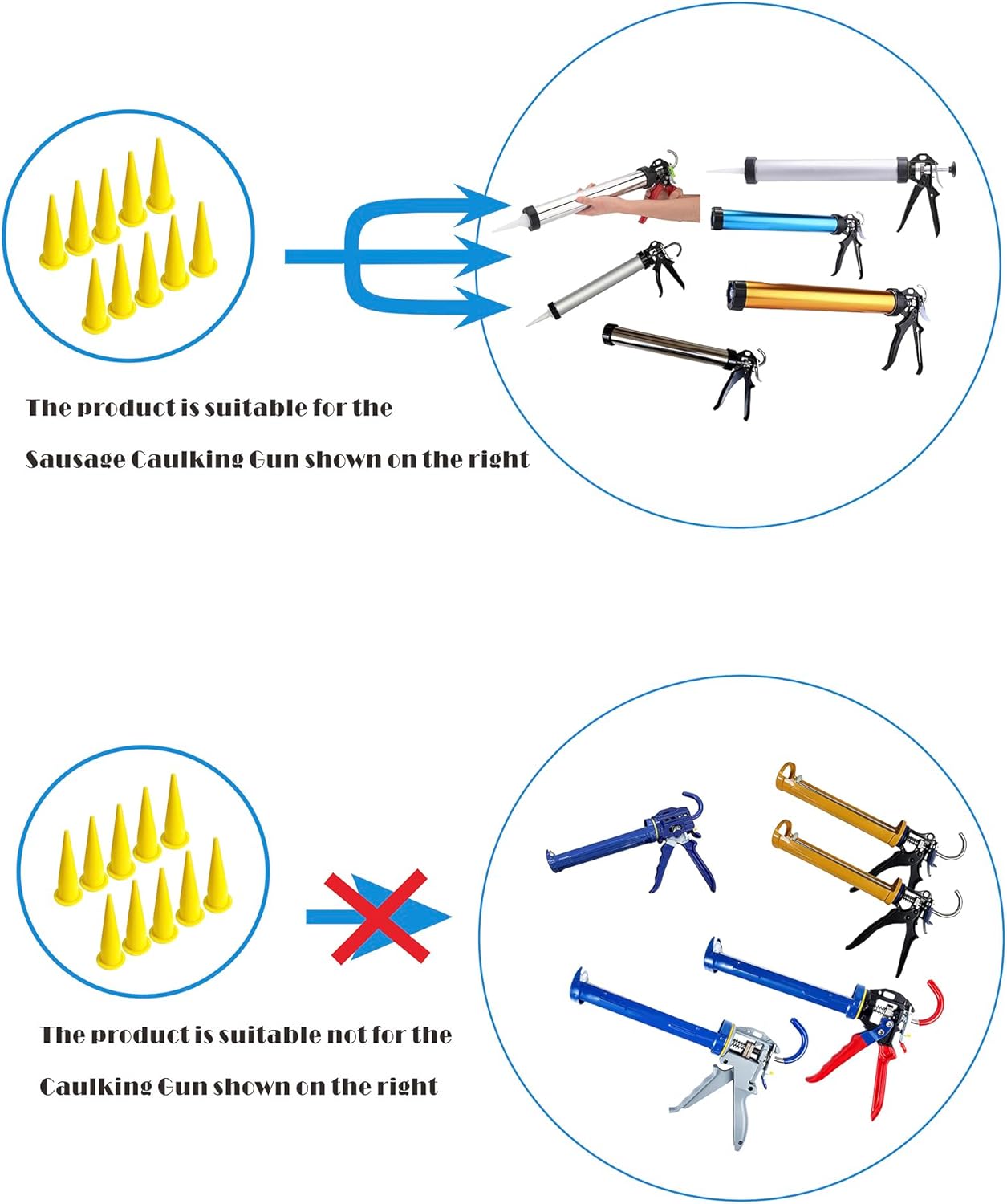 Caulking Nozzle for Sausage Caulking Gun Durable Epoxy Piston Caulk Reusable Caulk Nozzle Applicator Sprayer used for sealing seams on exterior walls of buildings (15 pieces-yellow)