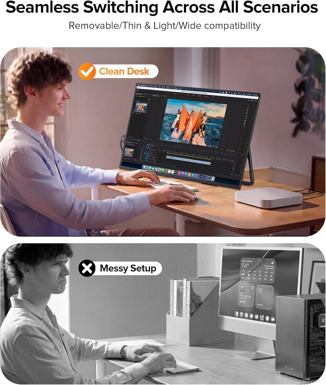 Portable Monitor 24” 144Hz 1080P, 145% sRGB QLED Gaming Monitor, 0.1MS FreeSync, 450Nits Laptop Monitor, USB-C & HDMI, VESA & Stand, Large Second Screen for Laptop, Computer, Mini PC, Game Consoles