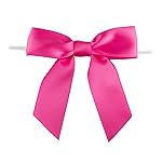 7Rainbows 30pcs Boutique 3.5 Hot Pink Satin Ribbon Twist Tie Bows for Tying Up Packages Gift Wrapping
