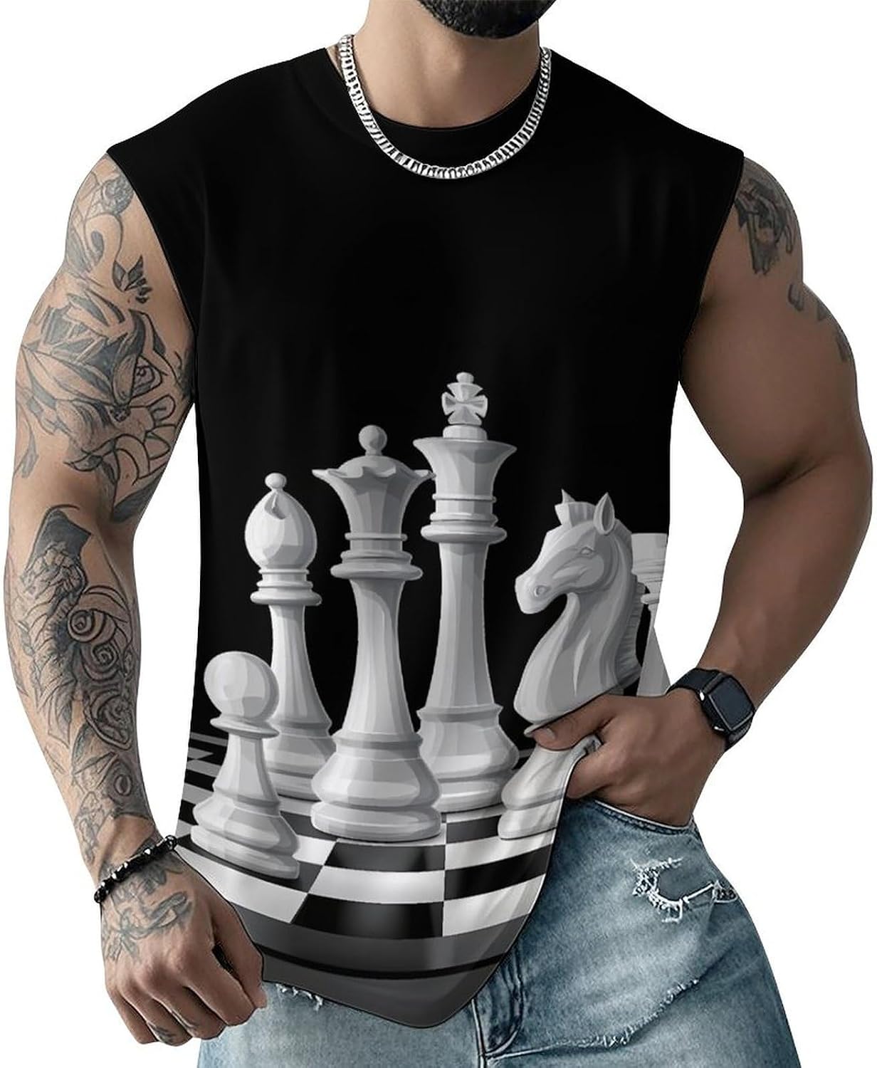 Chess King Queen Knight Men Summer Sleeveless Crew Neck Top 5XL