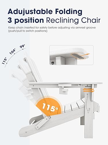 Miniatura 4 de KINGYES Juego de 2 sillas Adirondack de HDPE con respaldo ajustable plegable, color blanco