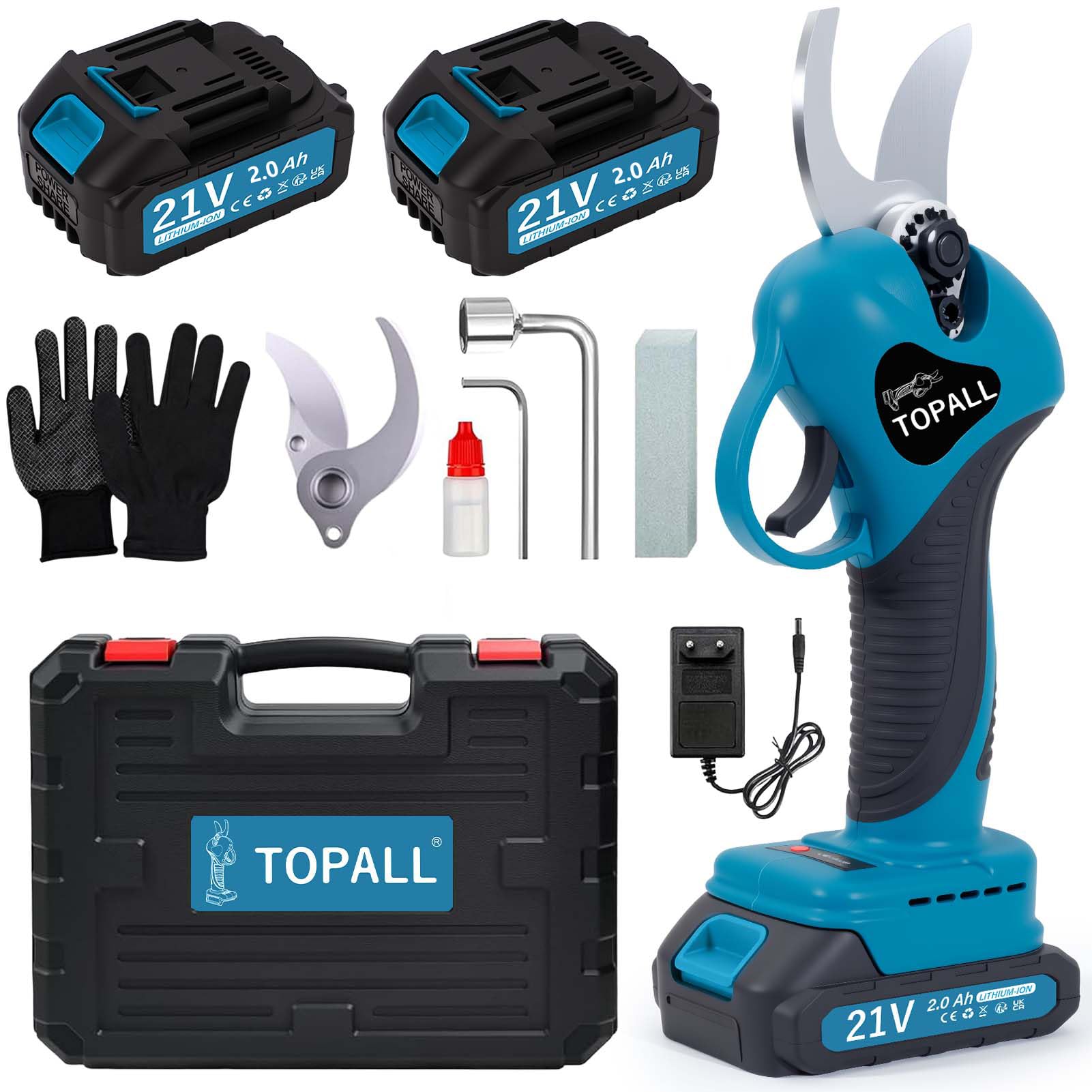 TOPALL Secateur Electrique Sans Fil,33MM Sécateur Électrique a Batterie 2 * 2000mAH | LED Écran | 800W Moteur Sans Balais | Coupe Branche Electrique pour Jardin/Arbres/Fleurs