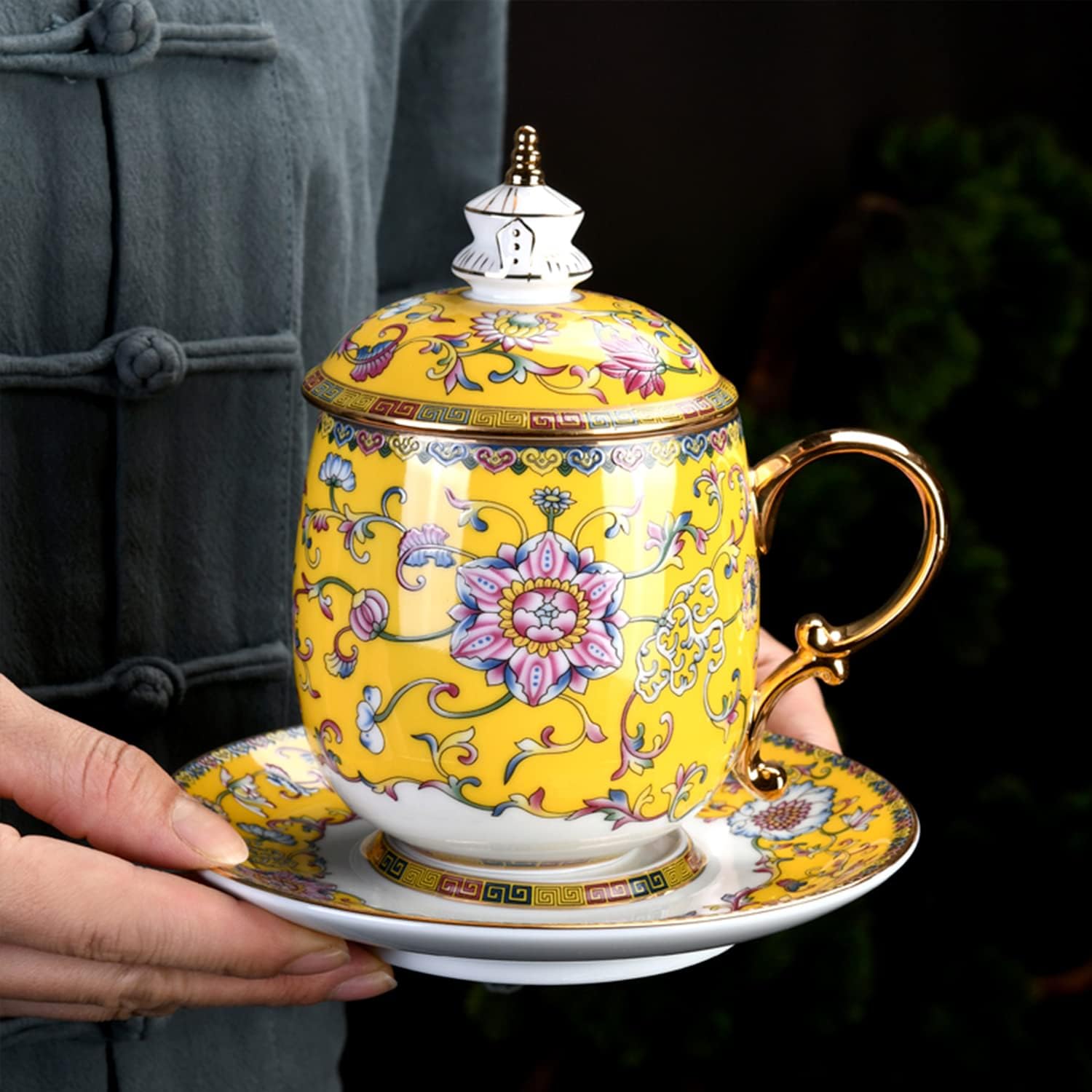 ICHAG Tea Cup and Saucers, Loose Leaf Tea Cup, Enamel Tea