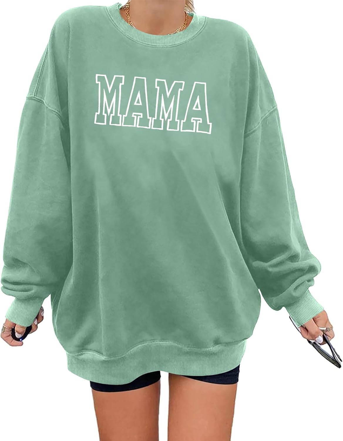 Mama Sweatshirt Women Crewneck Sweatshirt Mama Embroidered Shirts Mom Gift Long Sleeve Pullover Tops