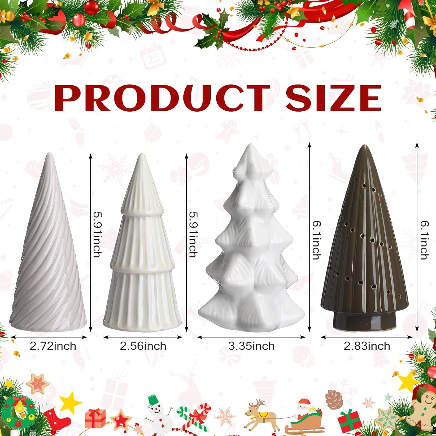 Wesiti 4 Pcs Ceramic Christmas Tree Decor, White Porcelain Figurine Decor for Xmas Table Centerpiece 6 in Modern Ceramic Christmas Tree for Home Fireplace Desktop Tabletop Mantel Cabinets