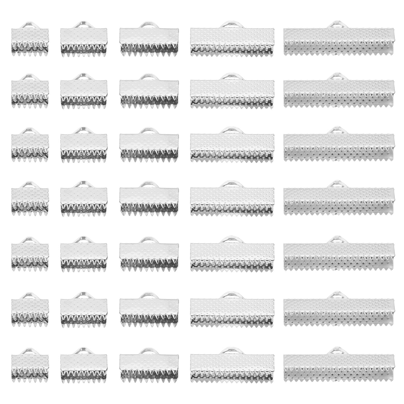 PATIKIL 8mm/10mm/13mm/20mm/25mm Ribbon Ends Crimp Clamp 150pcs Pinch Crimp End Bracelet Bookmark Cord Ends Fasteners Clasp for Leather DIY Craft Jewelry Making White K