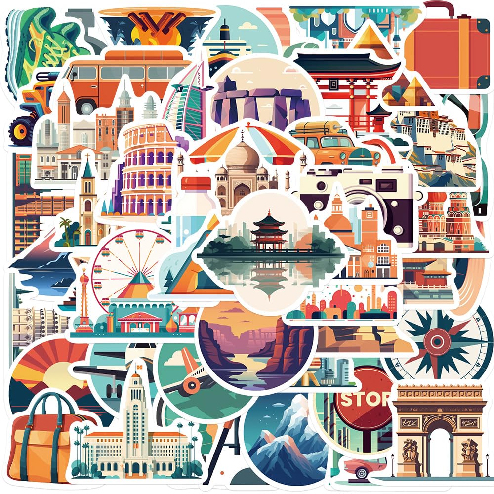 50 Pcs Stickers Waterprof Vinyl Sticker for Kindle Laptop Water Bottle Hard Hat Skateboard Adults Kids Teens Girls Boys Landmark 2