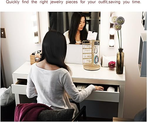 Miniatura 4 de DFU Organizador de joyas giratorio de 360 grados para organizar joyas, soporte giratorio para collares, aretes, soporte para aretes, estante de
