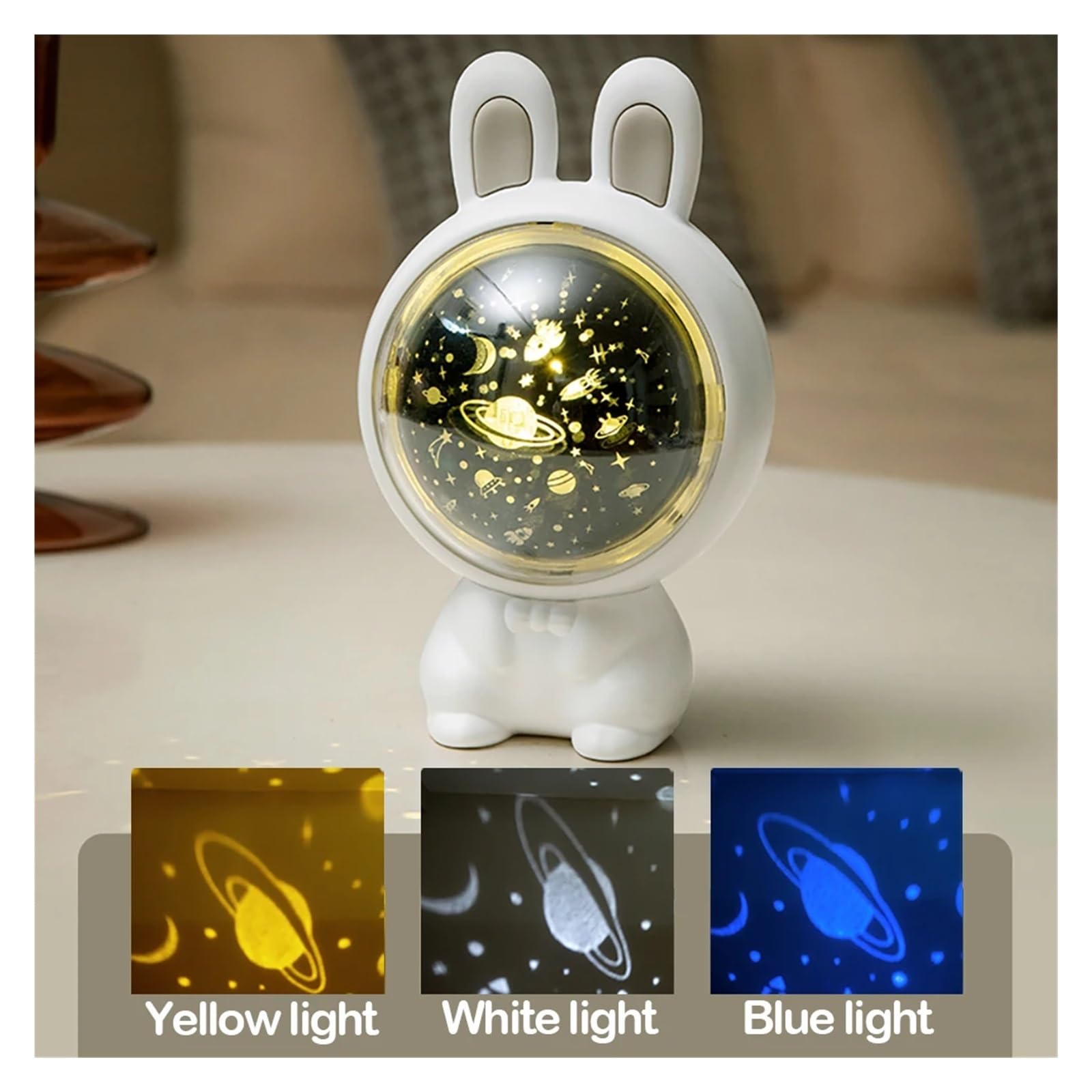 Proyector De Estrellas Y Astronautas De Conejo, Lámpara Giratoria, Luces Nocturnas, Caja De Música, Lámpara Ambiental, Decoración Del Hogar, Regalo For Niños Clear Imágenes(Astronaut projection)