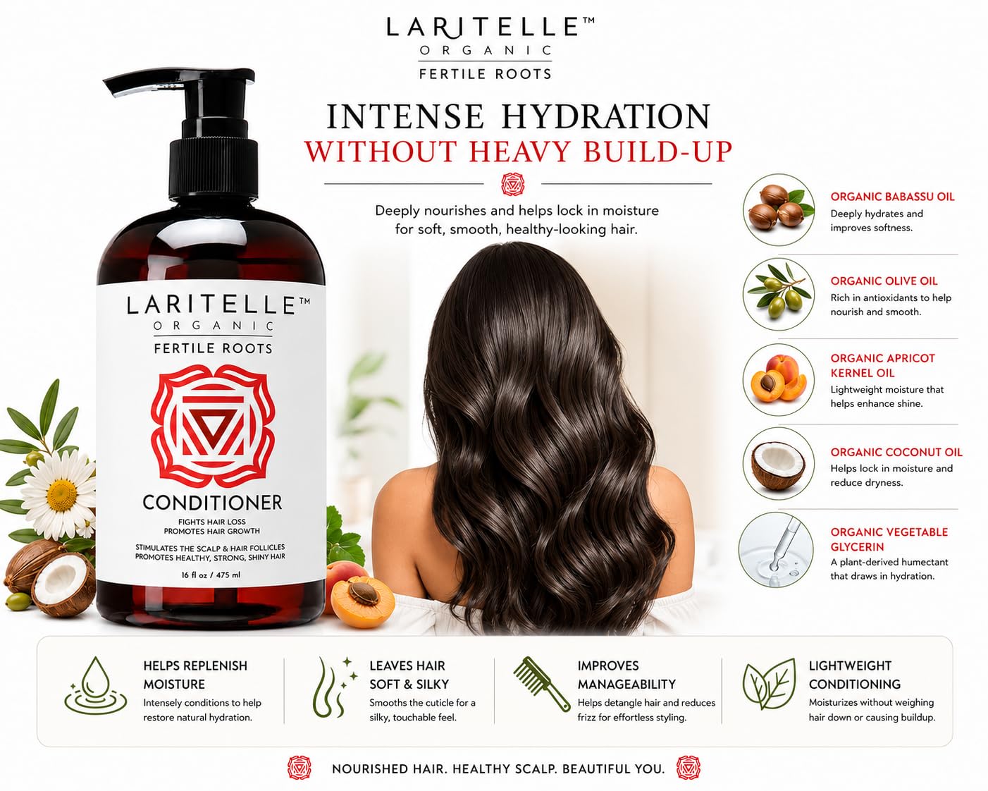 Laritelle Organic Anti-Thinning Conditioner Fertile Roots 16 oz | Ayurvedic Herbs, Saw Palmetto, Keratin | Sulfate-Free, Vegan, Color-Safe image 3