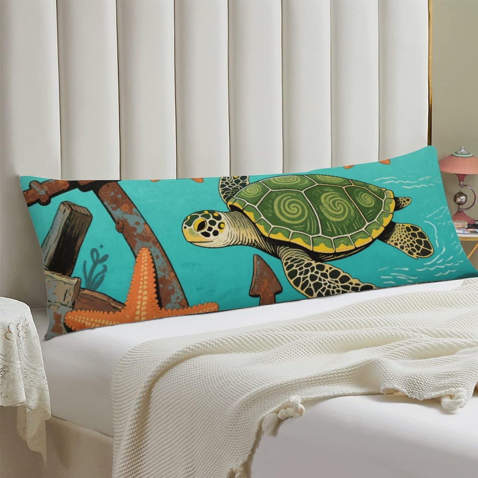 Body Pillow Cover 20x54 Long Pillow Case with Invisible Zipper Breathable Microfiber Vintage Ocean Turtle Starfish Pillowcase Soft Cozy Protector for Bedroom Couch Sofa Bed Home Decor All Seasons